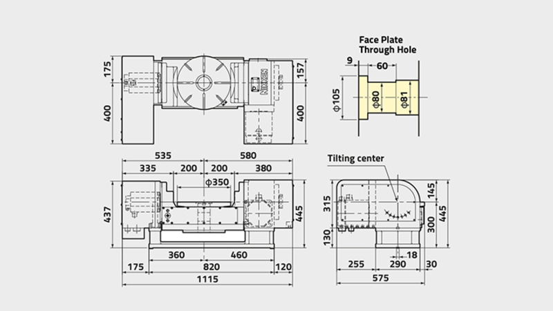 5AX-350 5th Axis Rotary Table Technical Diagram